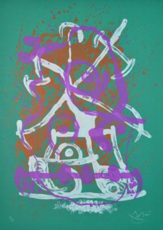 Lithograph Miró - Chevauchee Rouge Et Violet Et Brun - M611