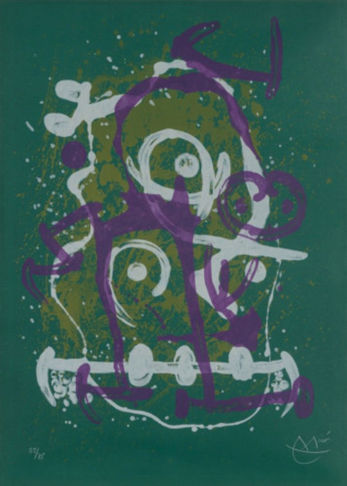 Lithograph Miró - Chevauchée - vert violet brun