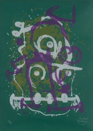 Lithograph Miró - Chevauchée - vert violet brun
