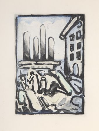 Etching And Aquatint Rouault - Christ Au Faubourg