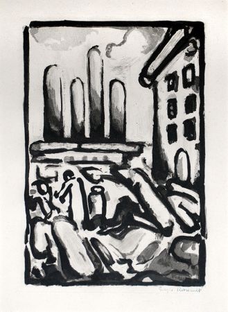 Etching And Aquatint Rouault - Christ au Faubourg (Christ in Faubourg) from Passion, 1935 