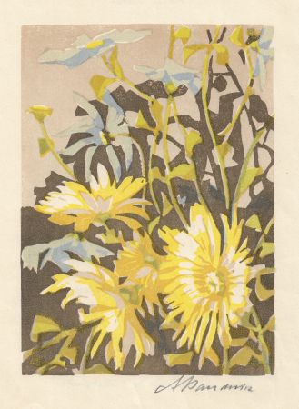 Woodcut Baudnik - Chrysanthemen
