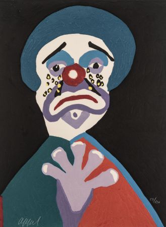 Woodcut Appel - Circus 18 - Clown aux larmes d'or