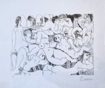 Engraving Picasso - Clin d Oeil au Bain Turc Femmes Prenant le Soleil a la Piscine