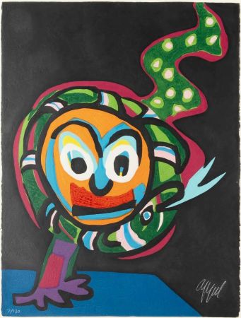 Woodcut Appel - Clown au serpent