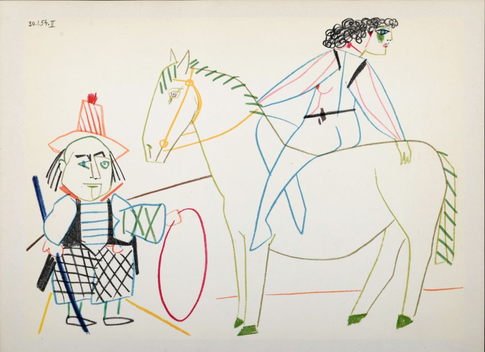 Lithograph Picasso - Clown & Circus Rider, 1954