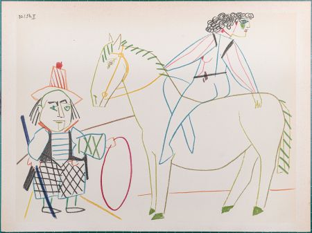 Lithograph Picasso - Clown & Circus rider, 1954