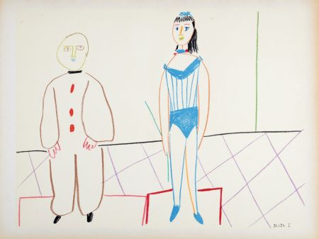 Lithograph Picasso - Clown & Woman, 1954