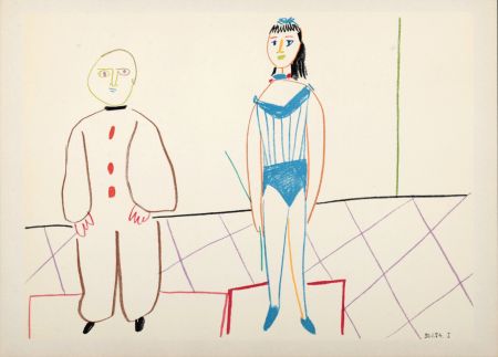 Lithograph Picasso - Clown & Woman 1954