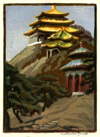 Woodcut Jowett  - Coal Hill, Peking