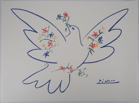 Lithograph Picasso - Colombe aux rameaux de fleurs