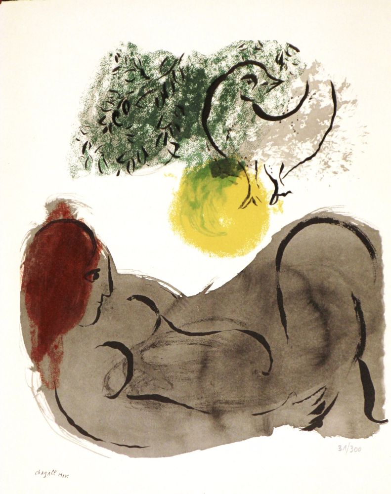 Lithograph Chagall - Colour Amour, Nu A L’Oiseau