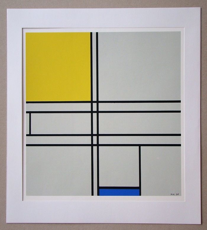 Screenprint Mondrian - Compositie met blauw en geel - 1935