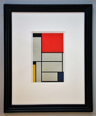 Lithograph Mondrian - Compositie met rood, geel, blauw, zwart en grijs