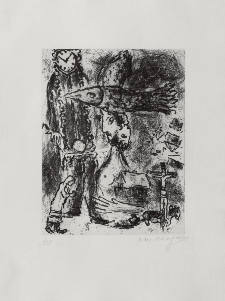 Etching And Aquatint Chagall - Composition A L'Horloge