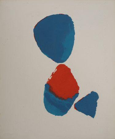 Lithograph Aaron - Composition abstraite bleu et rouge