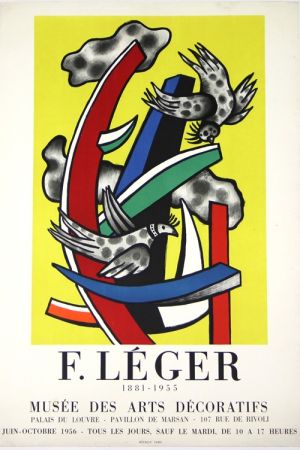 Lithograph Leger -  Composition au 2 Oiseaux 1955    Musée  des Arts Décoratifs  1956