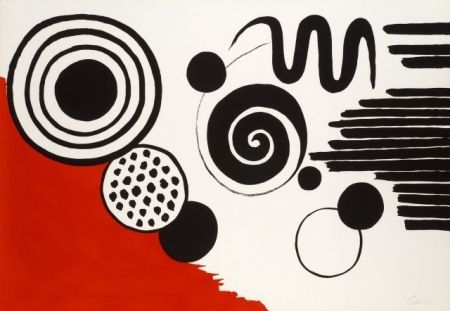 Lithograph Calder - Composition au serpent noir