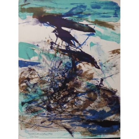 Lithograph Zao - Composition bleu et brune