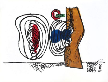 Lithograph Le Corbusier - Composition bleu et rouge