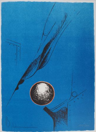 Lithograph Heiliger - Composition Bleu à la sphère