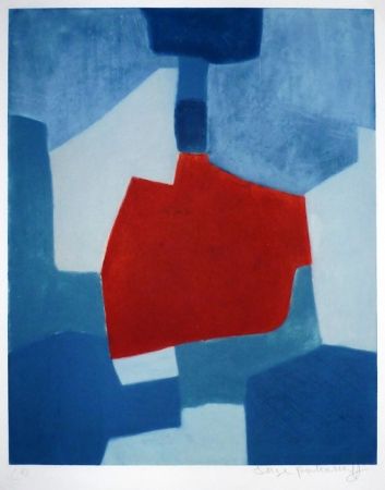 Etching Poliakoff - Composition bleue et rouge