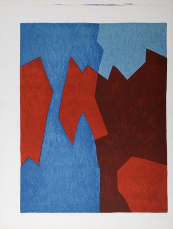 Lithograph Poliakoff - Composition bleue et rouge, 1975