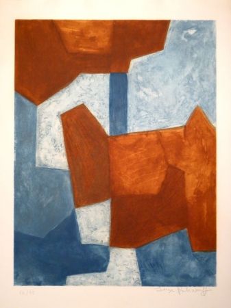 Etching And Aquatint Poliakoff - Composition bleue et rouge / Komposition in Blau und Rot