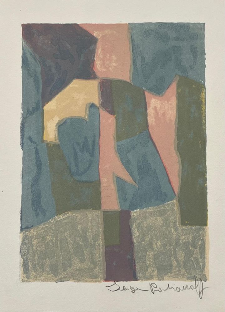 Lithograph Poliakoff - Composition bleue, rose et grise L30 