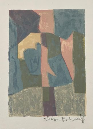 Lithograph Poliakoff - Composition bleue, rose et grise L30 