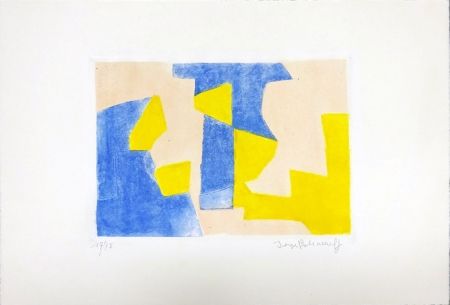Etching And Aquatint Poliakoff - Composition Bleue rose et jaune