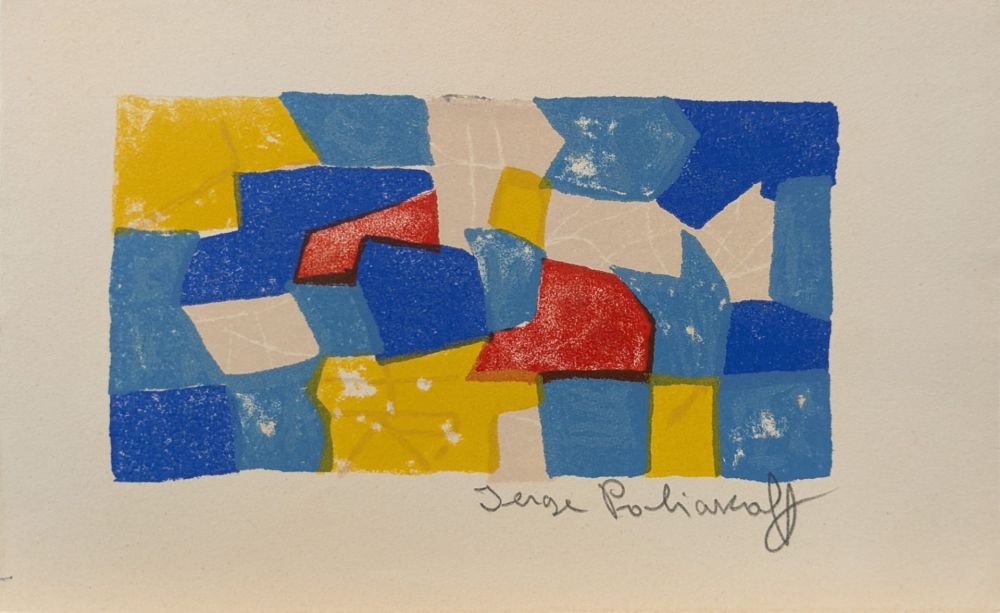 Lithograph Poliakoff - Composition bleue, rouge et jaune L20 