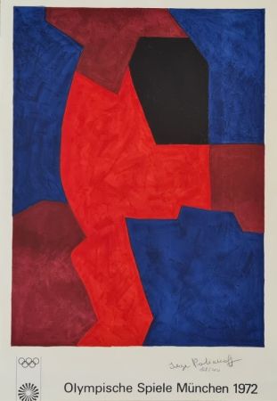 Lithograph Poliakoff - Composition bleue, rouge et noire L77 
