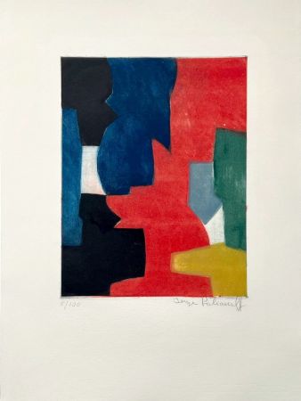 Etching And Aquatint Poliakoff - Composition bleue, rouge, verte et noire III 