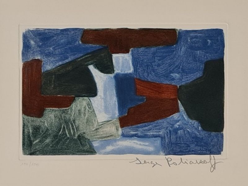 Etching Poliakoff - Composition bleue, verte et brune  XXXIII