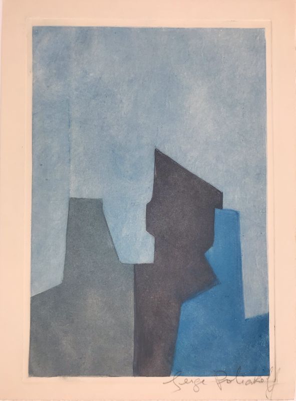 Etching And Aquatint Poliakoff - Composition bleue XXIV
