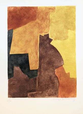 Etching And Aquatint Poliakoff - Composition brune et orange VII 