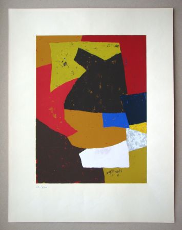 Screenprint Poliakoff - Composition brune, ocre, blanche et rouge