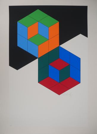 Screenprint Vasarely - Composition cinétique : Bi-Hexa