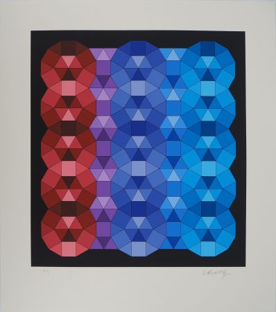 Screenprint Vasarely - Composition cinétique en rouge, noir et violet (YKA