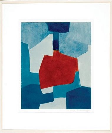 Aquatint Poliakoff - Composition en blue and rouge