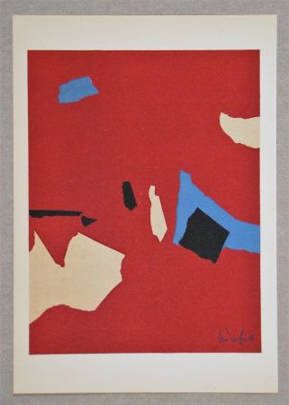 Lithograph De Stael - Composition fond rouge