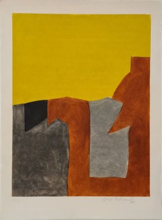 Etching And Aquatint Poliakoff - Composition grise brune et jaune IX 