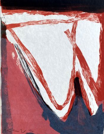 Lithograph Van Velde - Composition grise, rouge, noire