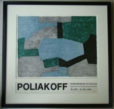 Lithograph Poliakoff - Composition grise, verte et bleue