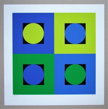 Screenprint Claisse - Composition géométrique bleu et vert