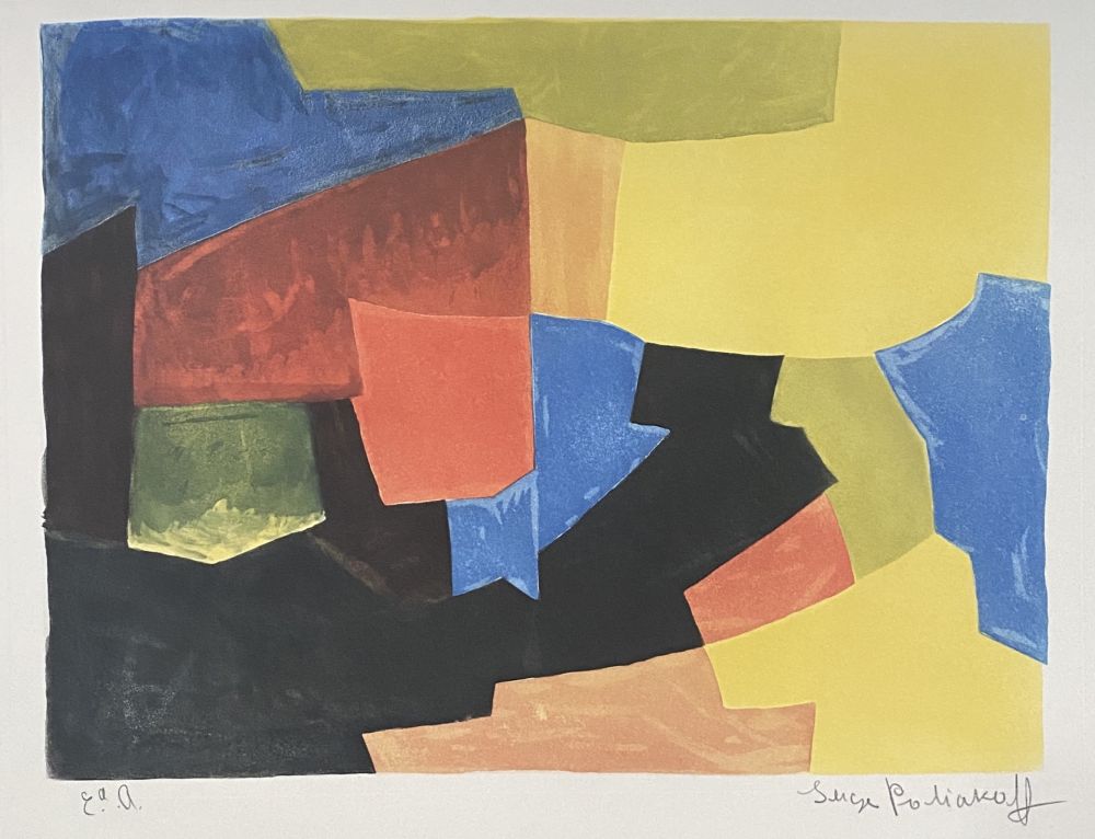 Etching And Aquatint Poliakoff - Composition in black, yellow, blue, and red