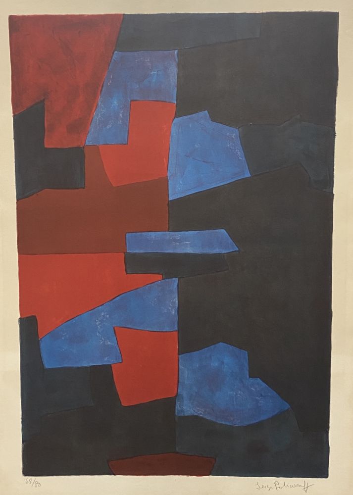 Lithograph Poliakoff - Composition in red, blue, and black
