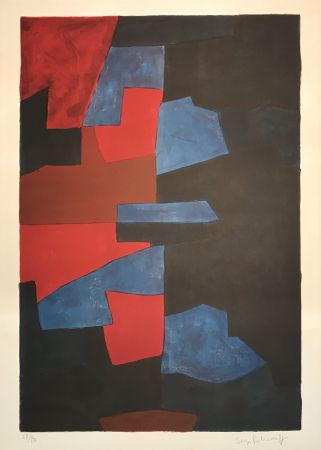 Lithograph Poliakoff - Composition in red, blue, and black