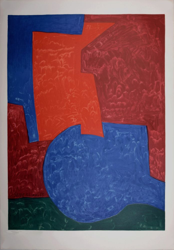 Lithograph Poliakoff - Composition in Red, Blue and Green, 1975